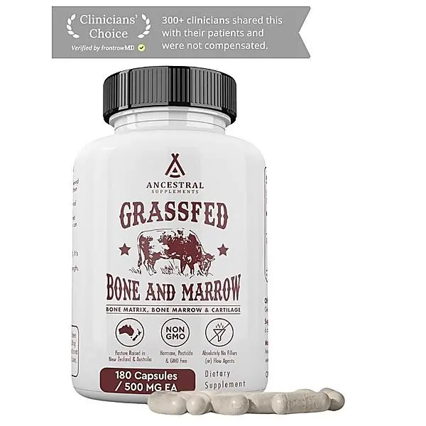 Ancestral Supplements Bone & Marrow Capsules, Grass-Fed Dietary Supplement with Whole Food Nutrients, Non-GMO, 180 Count