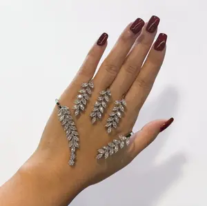 Stonefans Zircon Cuff Hand Palm Bangle Leaf Bracelet MAC053