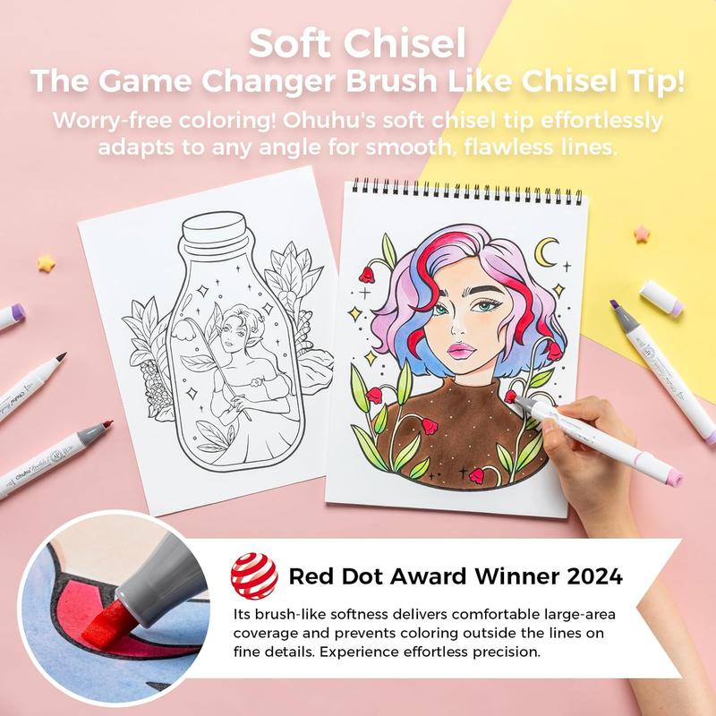 Ohuhu Soft Chisel Alcohol Markers Red Dot Design Award Winner Brush & Soft Chisel Dual Tips Drawing Markers for Artist Beginner Adult Coloring Illustration Sketching -Honolulu S - 24 skin-tone / 48 basic tone / 60 Illustration-color Ohuhu Soft Chisel Alcohol Markers Red Dot Design Award Winner Brush & Soft Chisel Dual Tips Drawing Markers for Artist Beginner Adult Coloring Illustration Sketching -Honolulu S - 24 skin-tone / 48 basic tone / 60 Illustration-color