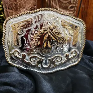 Horse head Western Silver  Rosetone Buckle 4.5x3.0" Rodeo Cowboy Design for Upto 2" Belts, High Quality Zinc Alloy