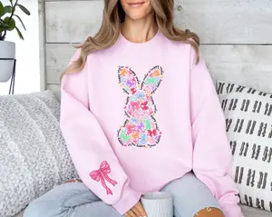Easter Sweatshirt ,Easter Coquette Sweatshirt, Bunny Easter Sweater, Cute Bunny Sweater, Happy Easter Day Gift, Coquette Bow Bunny Ears Tee - LORA ATCHER