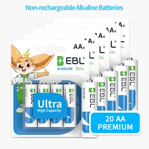 EBL 20-Count AA Alkaline Batteries(Non-rechargeable), Long-Lasting Power for Remote, Toy, 10-Year Shelf Life