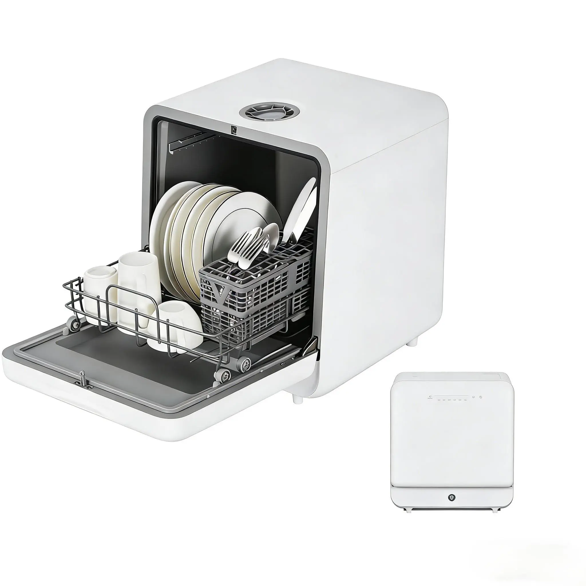 Automatic Freestanding Countertop Dishwasher - Portable Mini Compact Eco-Friendly Cleaning Machine with Faucet, 5L Manual Water Tank, 6 Wash Programs, Small Footprint for Apartment, Camper-RV, 5 Liters