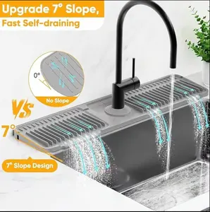 24-Inch (Approx. 60.9 cm) Faucet Mat for Kitchen Sink Splash Guard – [7° Sloped Design for Fast Self-Draining] [Button Lock Fit] Silicone Kitchen Sink Faucet Splash Guard and Draining Mat, Keeps Sink Area Clean and Dry