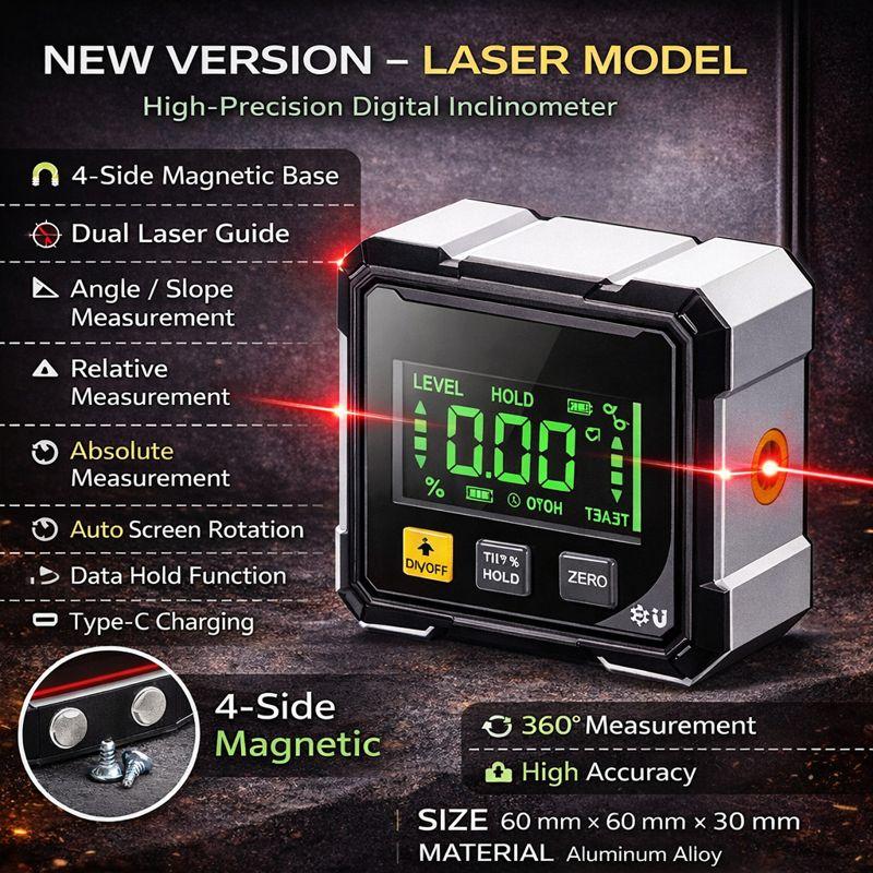 3-in-1 Magnetic Digital Laser Level & Angle Finder, Easy-to-Use 360° Alignment Tool for Newbies and Solo Dwellers, Essential Gadget for DIY Lovers and Professional Contractors 3-in-1 Magnetic Digital Laser Level & Angle Finder, Easy-to-Use 360° Alignment Tool for Newbies and Solo Dwellers, Essential Gadget for DIY Lovers and Professional Contractors