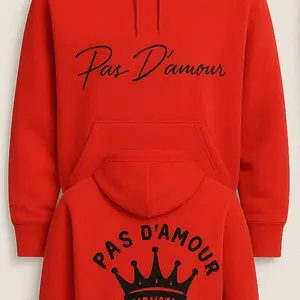 Pas D'Amour Brand Siganture Red Hoodie with Front Pockets and Signature Logo Design for Men