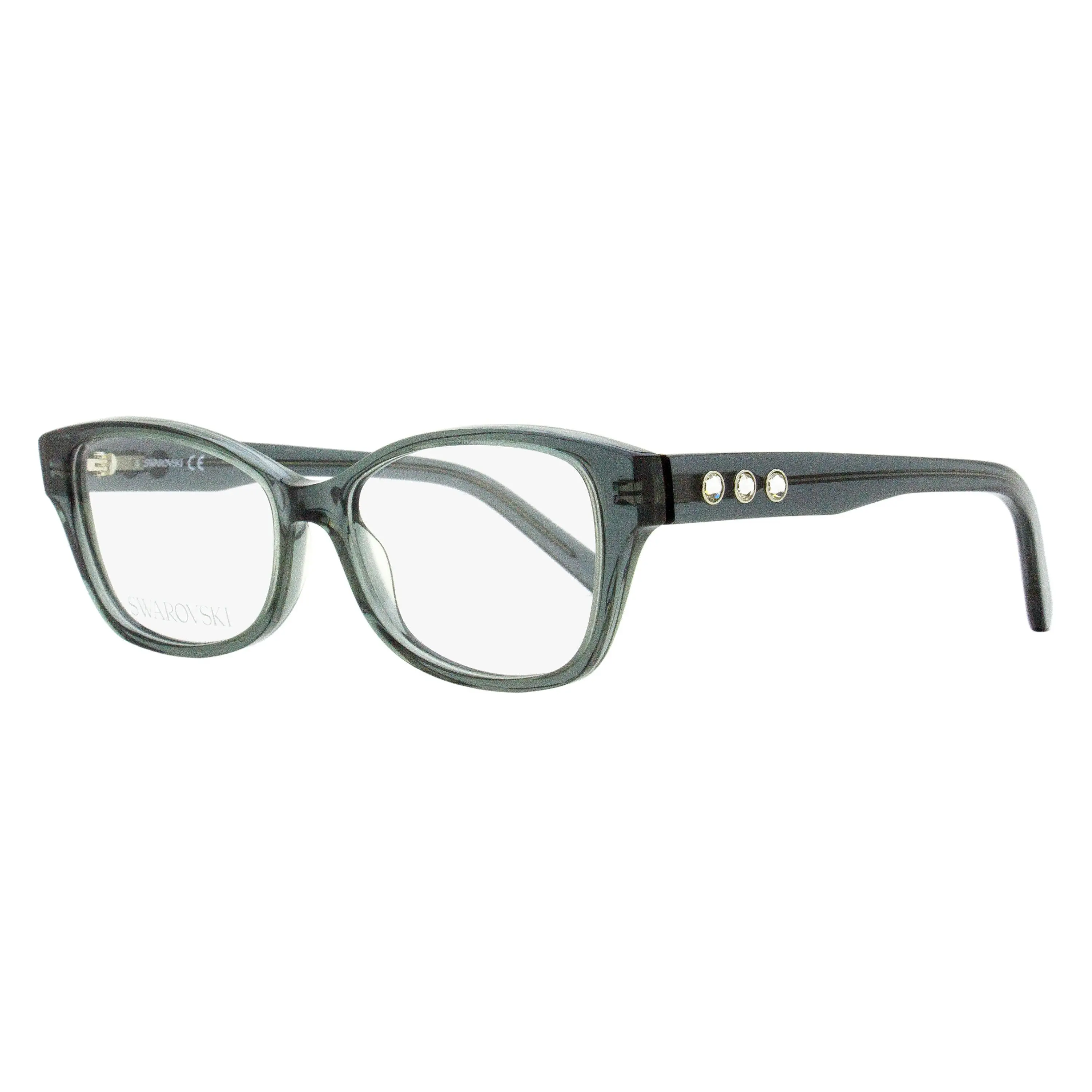 Swarovski SK5430 Women's Acetate Eyeglasses, Elegant Rounded Rectangular Frames with Crystal Accents, Transparent Grey 53mm, Women's Fashion, Luxurious Look, Brand’s Iconic Crystal Artistry, Demo Lens, Optical Frame, Rounded Rect.
