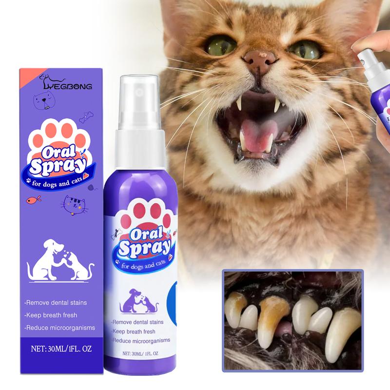 Cat and Dog Teeth Cleaning Spray - Removes Stains and Freshens Breath for Pet Oral Carelitter pellets, spray, litter tray, litter box, removal brush kit