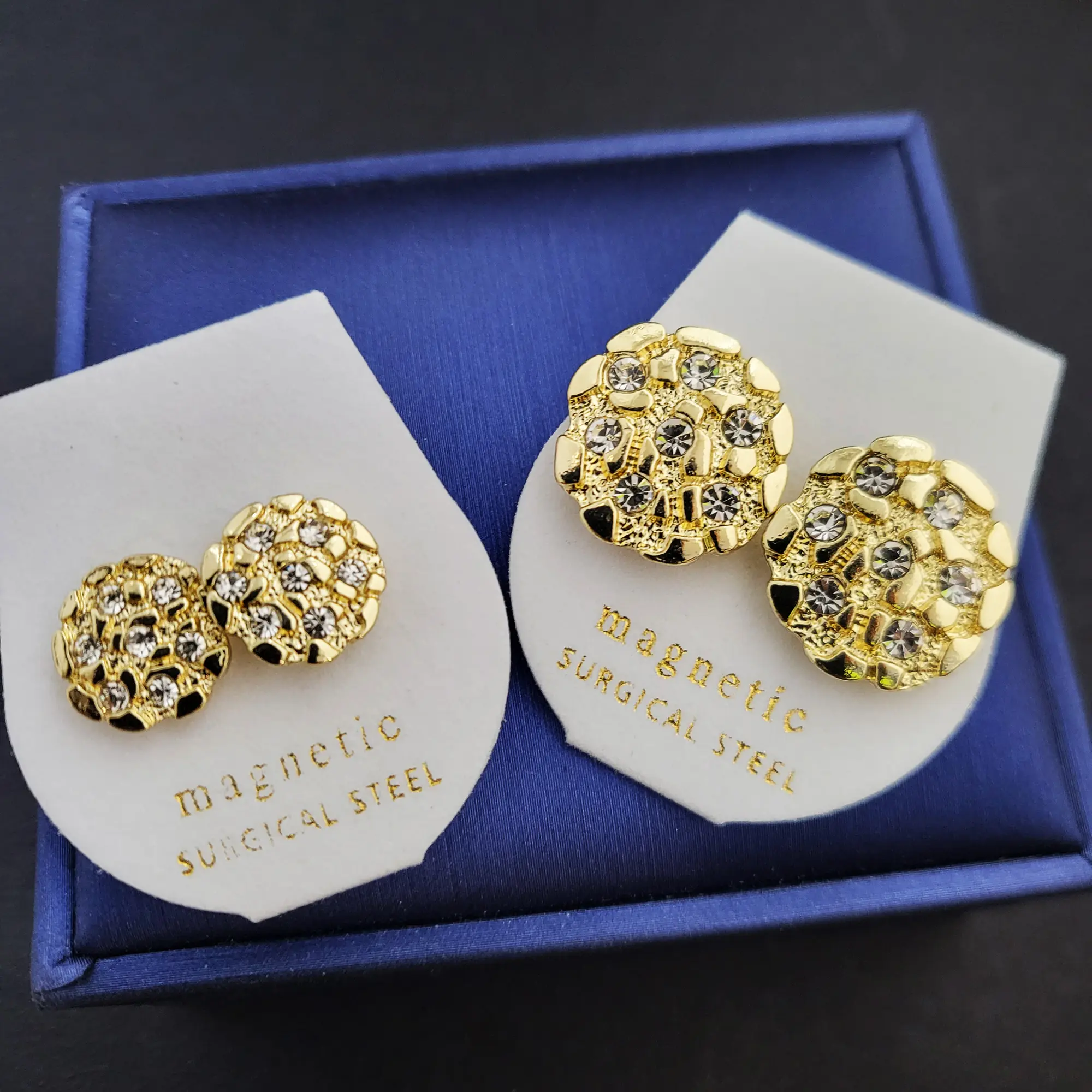 MaxBling81 Iced Gold-Plated Cubic Zirconia Nugget Earrings - Unisex Hip Hop Magnetic Gold Statement Earrings for Men, Versatile Artificial Gemstone Jewelry, Versatile Earrings