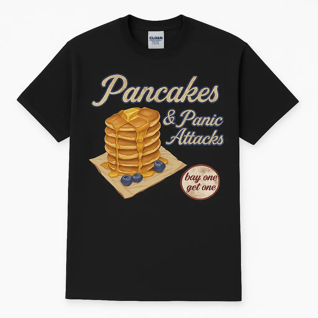 Pancakes & Panic Attacks Shirt – Funny Oversized Breakfast Tee for Women