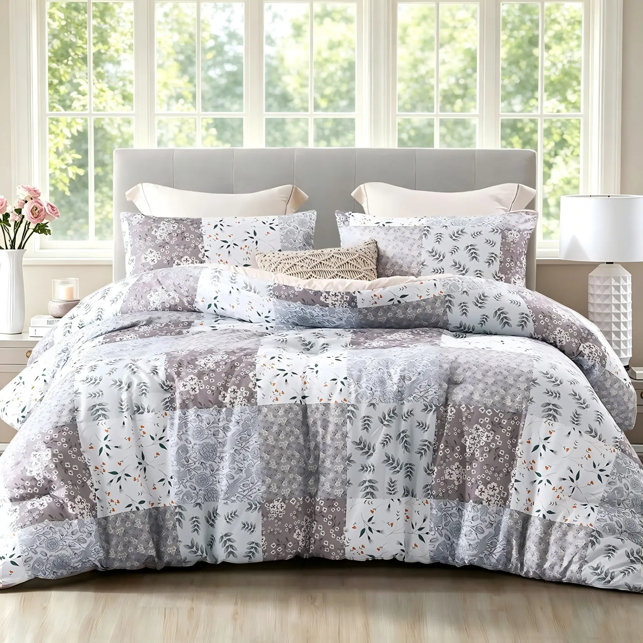 【backtoschoolday】Whale Flotilla King Comforter Set - Soft Reversible Boho Pattern Microfiber Patchwork 1 Comforter 2 Pillow Shams Bedspread for Bedroom Home Decor