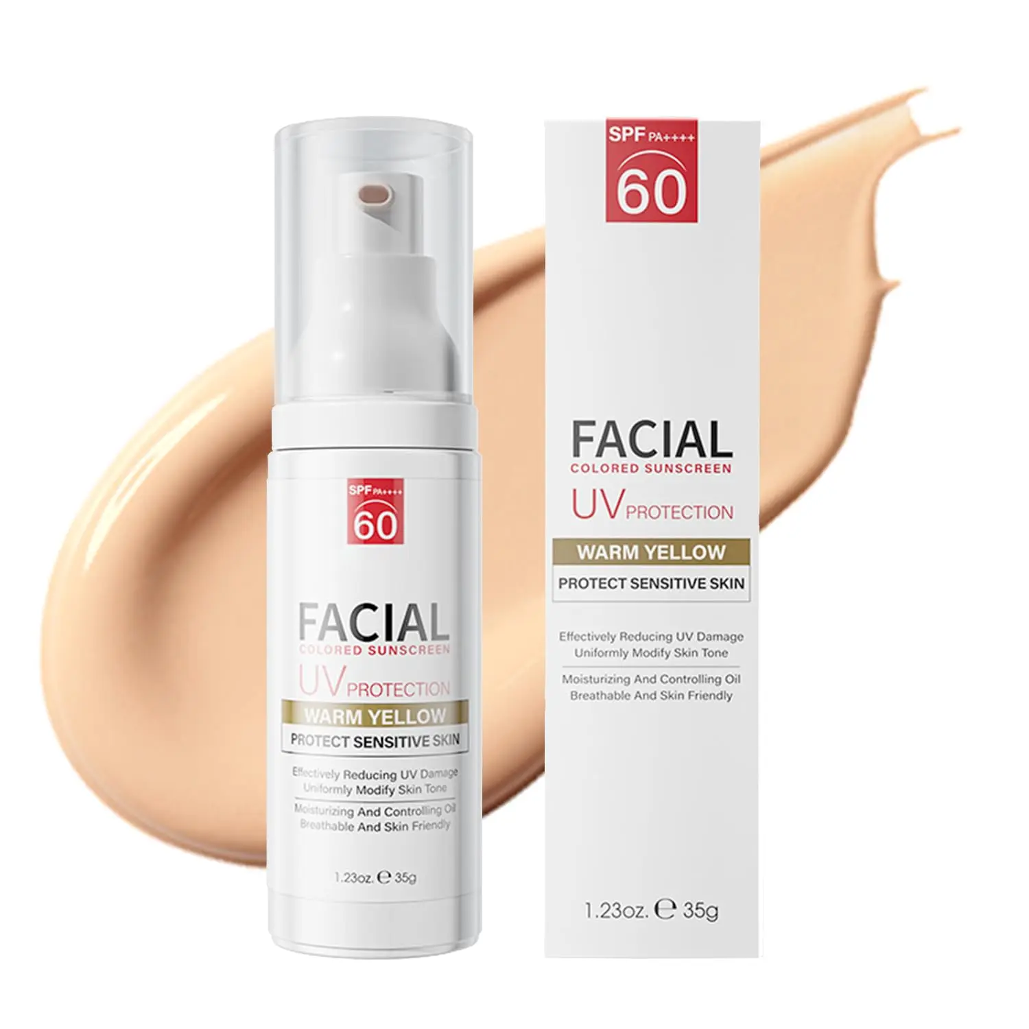 Tinted Sunscreen for Face SPF 60,Moisturizing Facial Mineral Sunscreen and Primer 2-IN-1,Body Sunblock,Hydrating Sunblock,Lightweight Tinted Moisturizer with SPF for All
