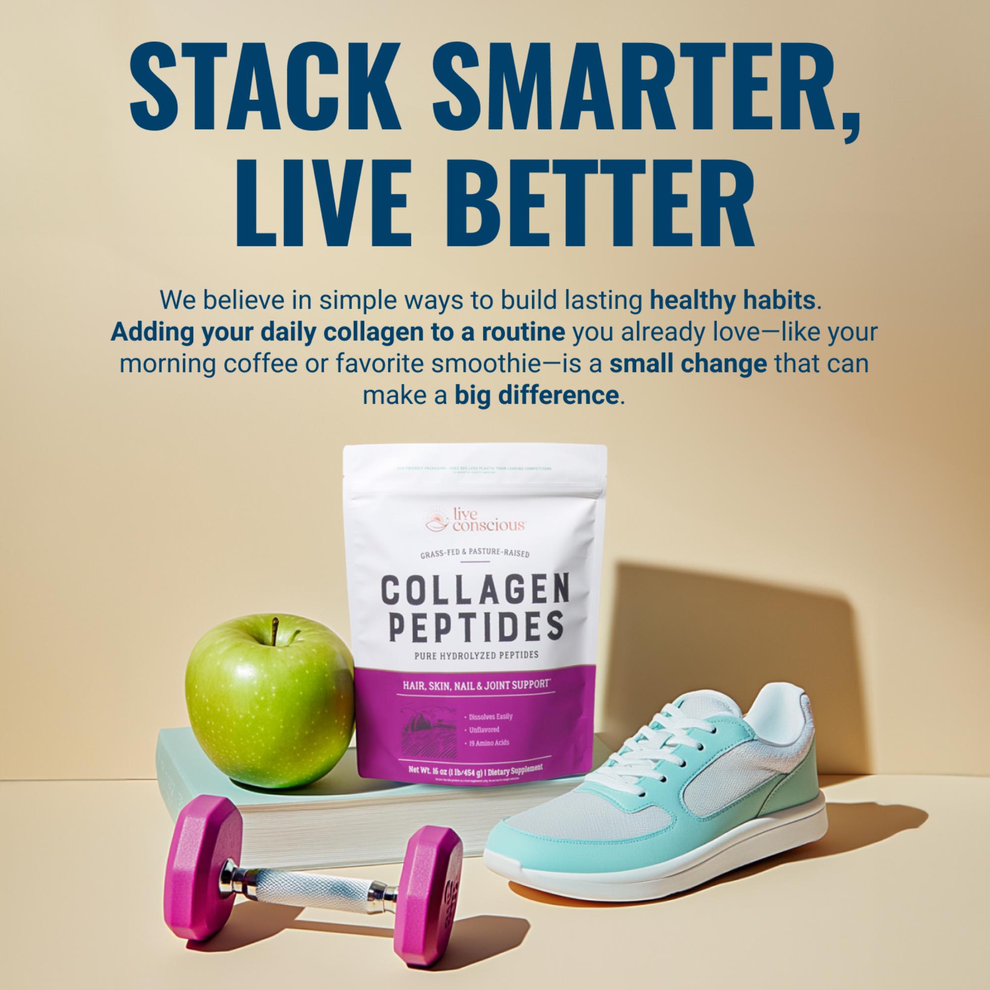 Live Conscious Collagen Peptides Powder - Naturally-Sourced Type I & III Hydrolyzed Bovine Collagen - For Hair, Skin, Nail & Joint Support Supplement