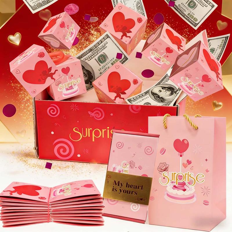 Gift Box Explosion for Money, Unique Folding Bouncing Red Envelope Gift Box with Confetti, Cash Explosion Luxury Gift Box for Birthday Anniversary Valentine Proposal