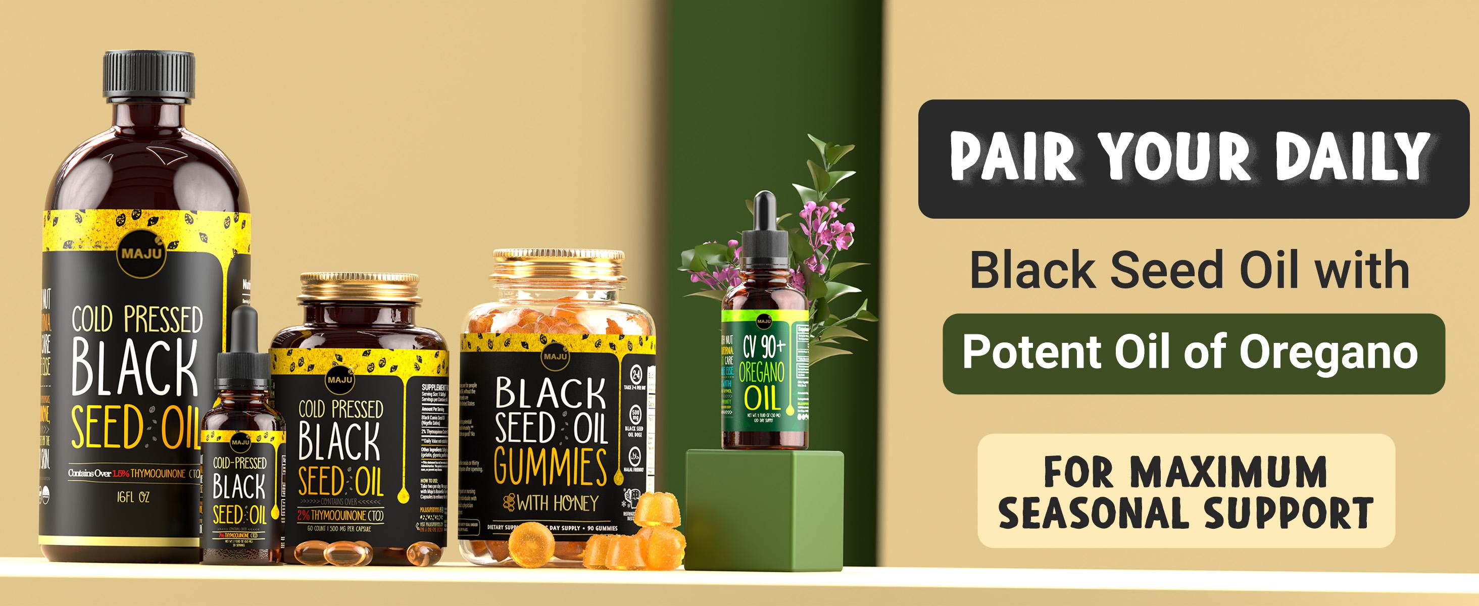 MAJU Black Seed Oil & Oregano - Little Bottle, Big Immunity, Edible Dietary Vitamin, Healthcare Fitness, Glass Bottle, Bathroom Regularity