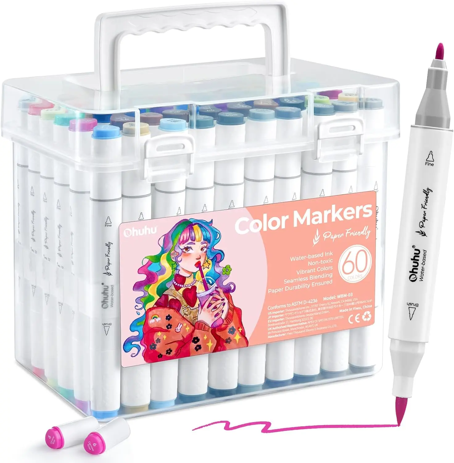 Ohuhu Markers: Brush & Fine Tip - 60 Colors / 120 Colors - Paper-friendly No Peeling Water-based Dual Tips - Coloring Markers for Adult Coloring Books No Bleeding Drawing Pens for Kids Adults Beginner Calligraphy