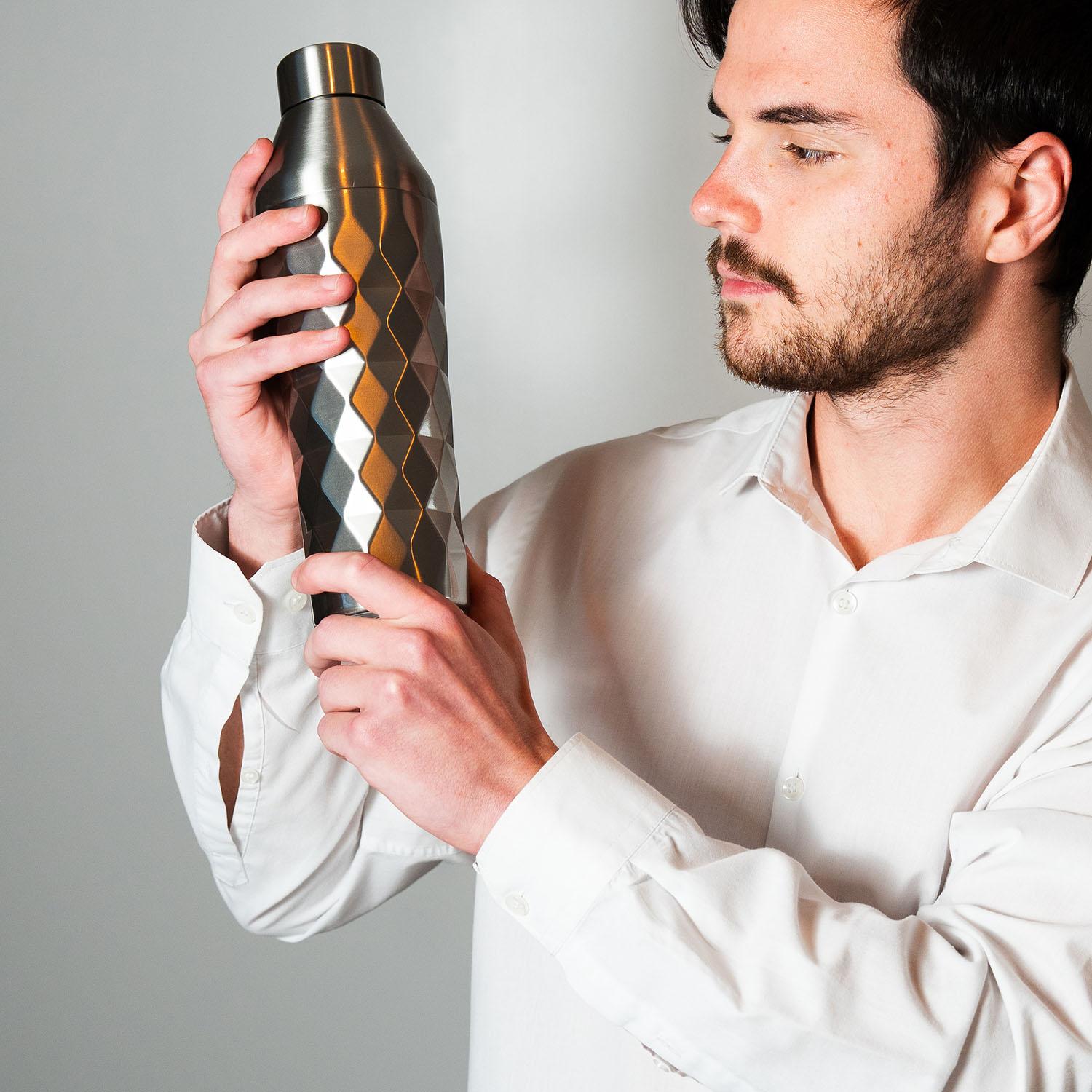 FANCY MAN Insulated Cocktail Shaker - Stainless Steel Double-Wall Vacuum Insulated Cocktail Shaker with Built-in Measuring Lid & Strainer, Premium Giftable Packaging, Innovative Geometric Grip Design from Wild Man Drinking Company