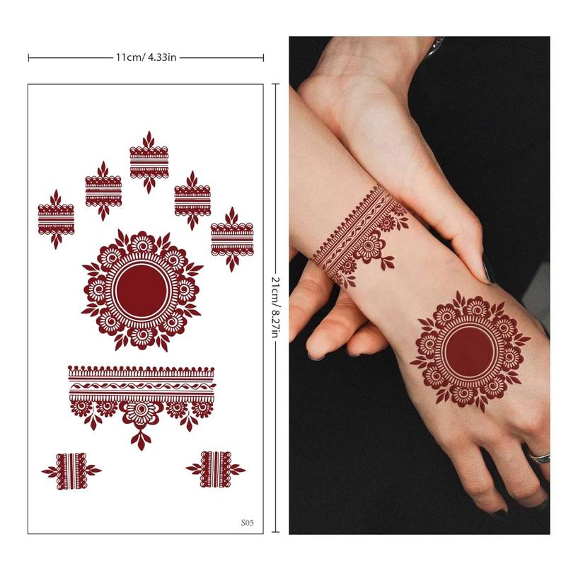 Brown Henna Tattoo Kit with Intricate Patterns Lace Fake Tattoos Semi Permanent Easy Application for Any Occasion