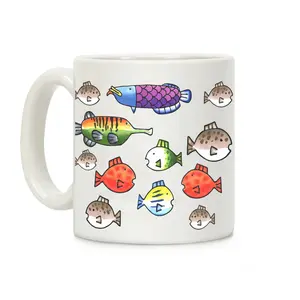 Cute Whimsical Retro Wii Fish Characters Assortment Casua Mug –  Whimsical Sea Life Coffee Mug – Funny White Ceramic/Accent Mug 11oz