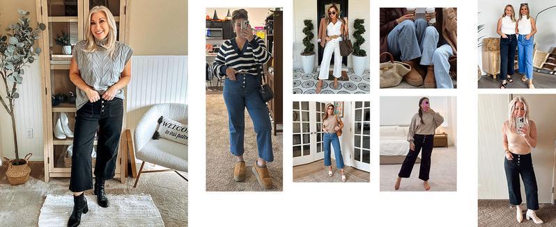 Mundoven Wide Leg Jeans for Women High Waisted Stretchy Straight Leg Cropped Denim Pants Buttoned Baggy with Patch Pockets