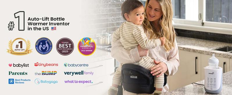 GROWNSY Nutri Bottle Warmer with Innovative Auto-Lift Feature, 10-in-1 Fast Baby Bottle Warmer with Night Light, Retain Nutrients Milk Warmer for Breastmilk&Formula