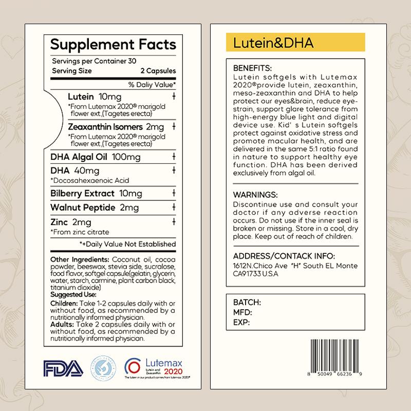 SpringXanadu Eye Health Supplement-Lutein & Zeaxanthin for Vision and brain Care - 60 Softgels to support eye health,  Fitness Supplement Healthcare Edible Dietary Optimum Blue Light Filter Dha