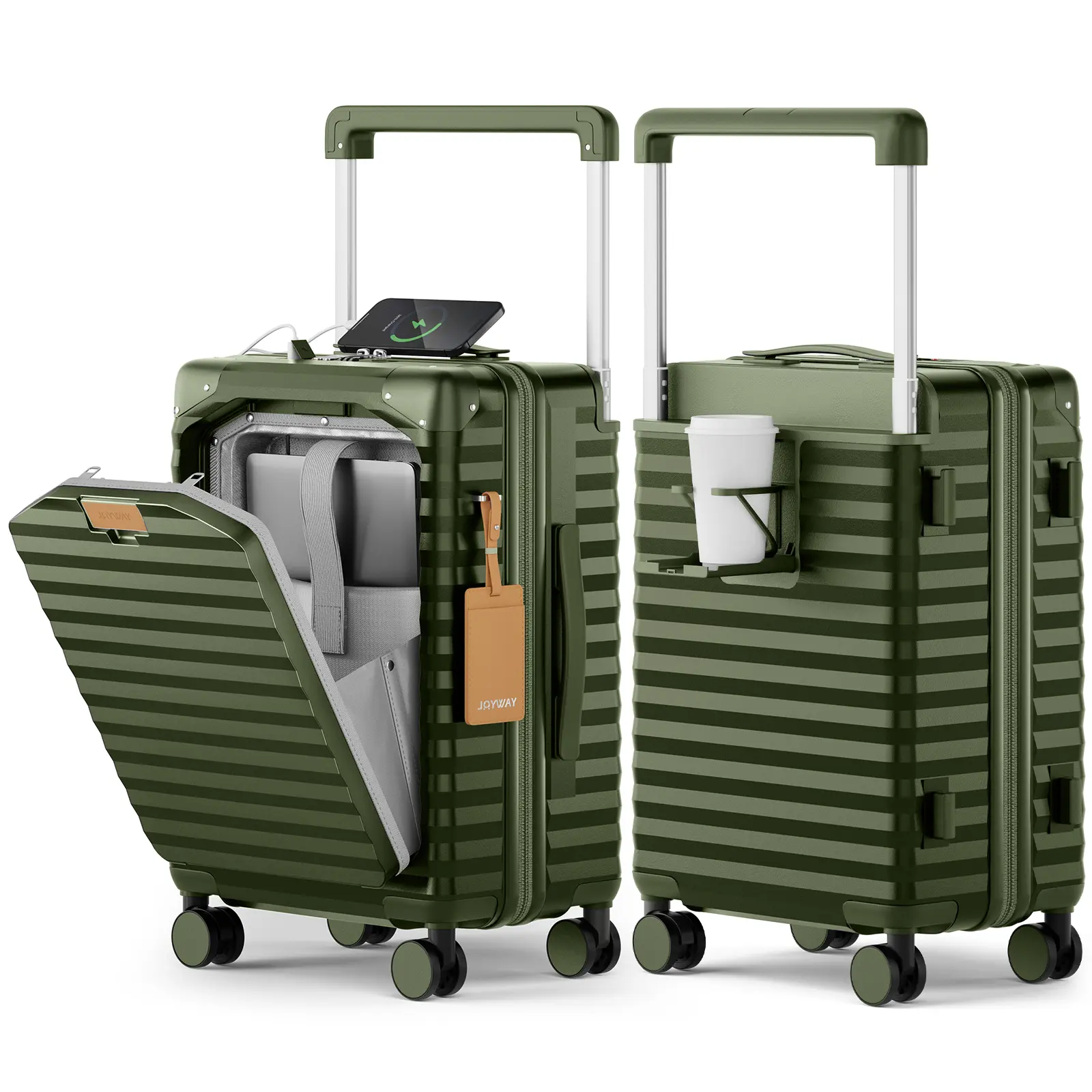 Joyway 20 inch Carry-on Luggage Suitcase with Front Pocket, PC Hardshell Durable Suitcase with USB Port,Cup Holder, Side Hooks, TSA Lock and Spinner Wheels