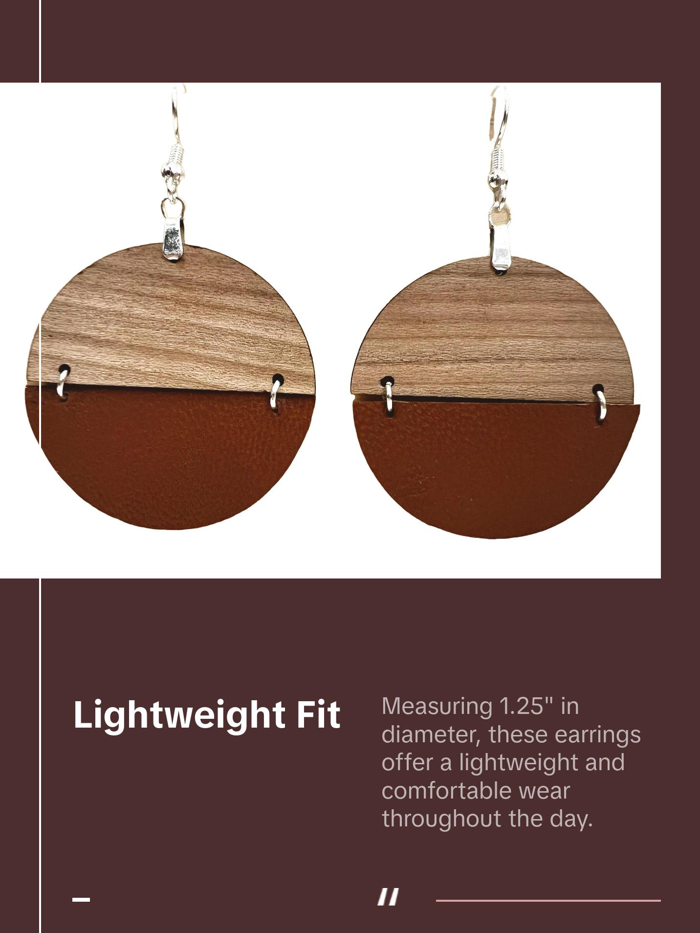 Genuine Cognac Leather and Cherry Earrings Silver S925 clamp style hooks