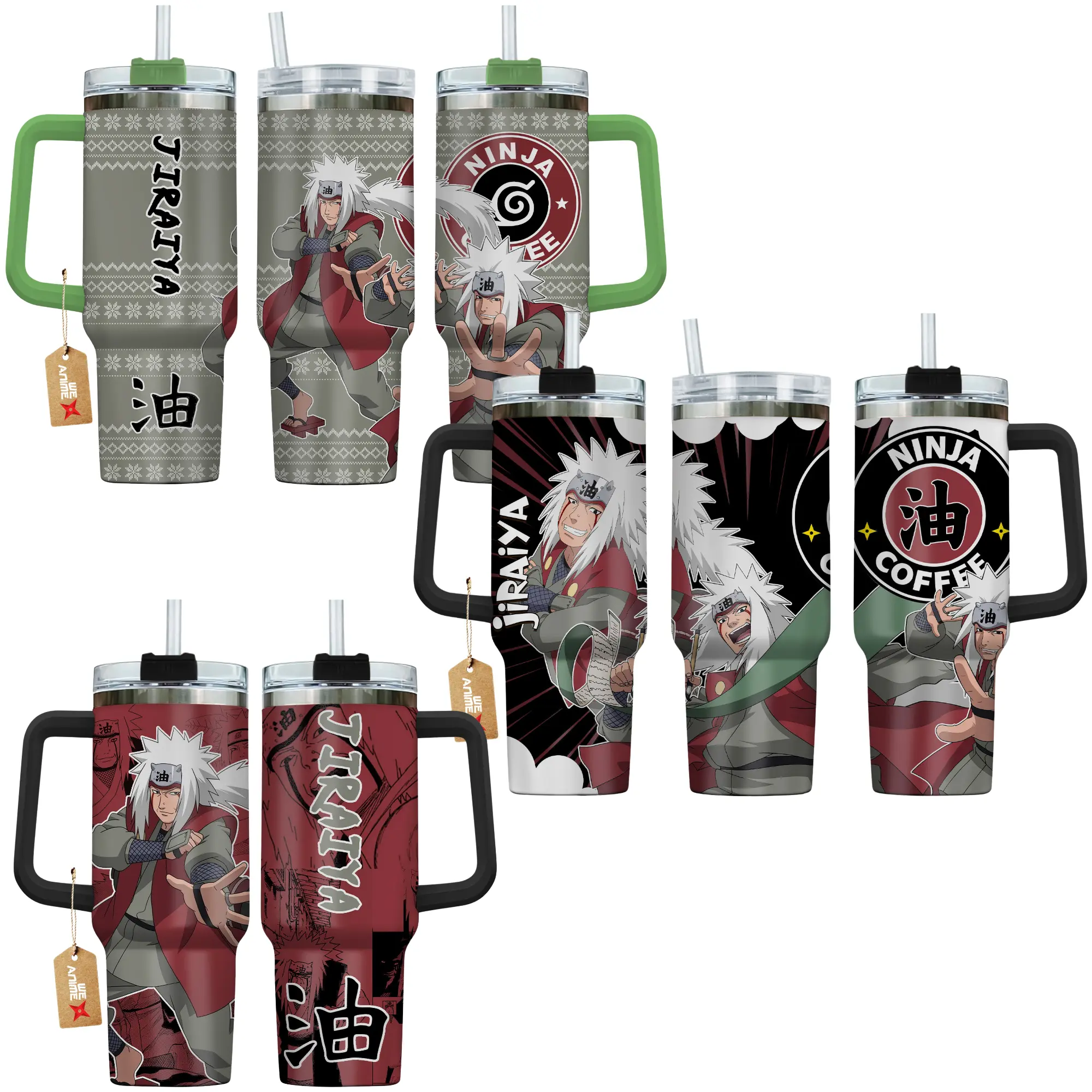 Jiraiya - Naruto Edition Anime Manga 40oz Tumbler Stainless Steel with Straw, Lid and Handle - Double Wall Insulated Flasks – Perfect Gift for Fans