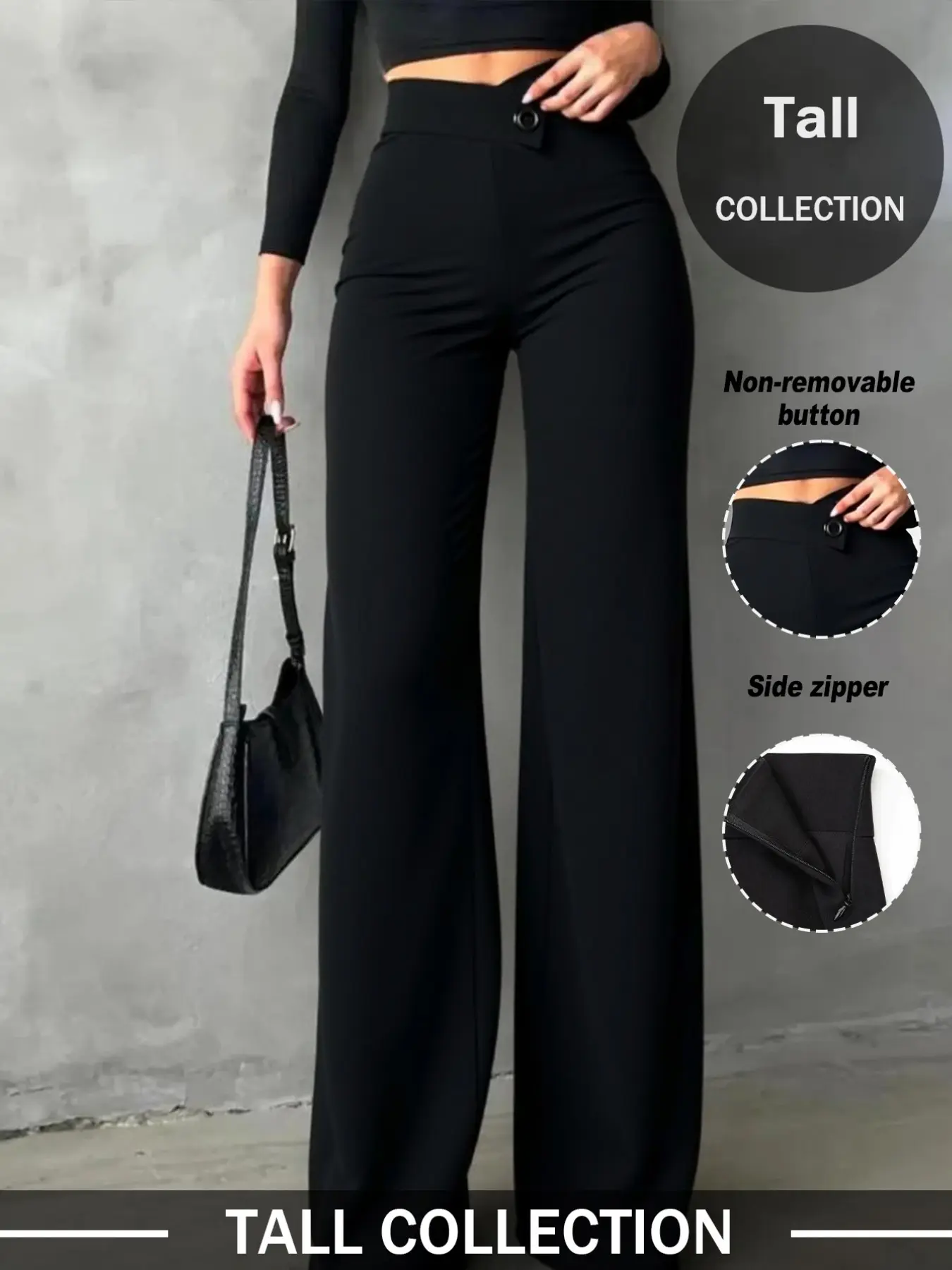 Women's Tall Casual Basic Elegant Straight Leg Fit Trouser Pants, Irregular V Waistline, Perfect for Daily Wear, Commuting, Dates, Holidays, Bottom