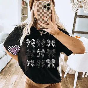 Coquette Checkered Bows Graphic Tee Softstyle T-Shirt Unisex Alt Vibes Cotton Top