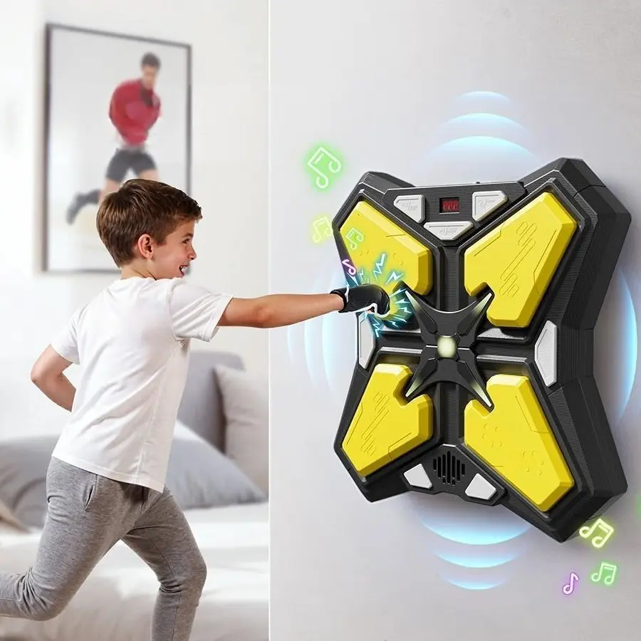 Unisex Smart Bluetooth Wall-Mounted Boxing Machine with Velcro Straps Gloves, Punch Pad - Long-Lasting Battery, Music, Dynamic Lighting Effects, All Skill Levels Home Gym Office Workout Training Sports Toy