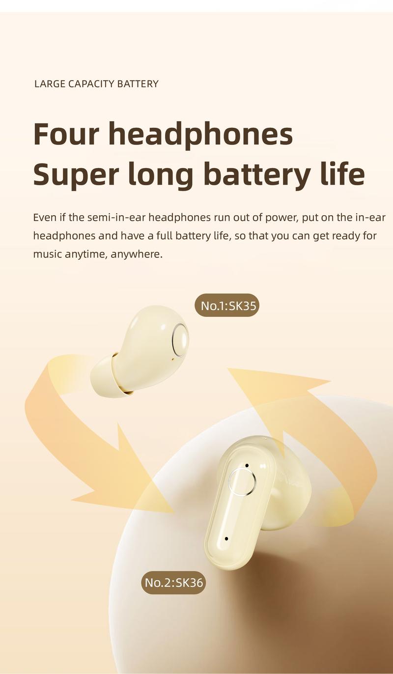 4-in-1 wireless earphones with LED display, stereo sound system, long battery life, transparent shell, couple's game gift, electronic earphones Earbud Wireless In-Ear Bluetooth Earphones