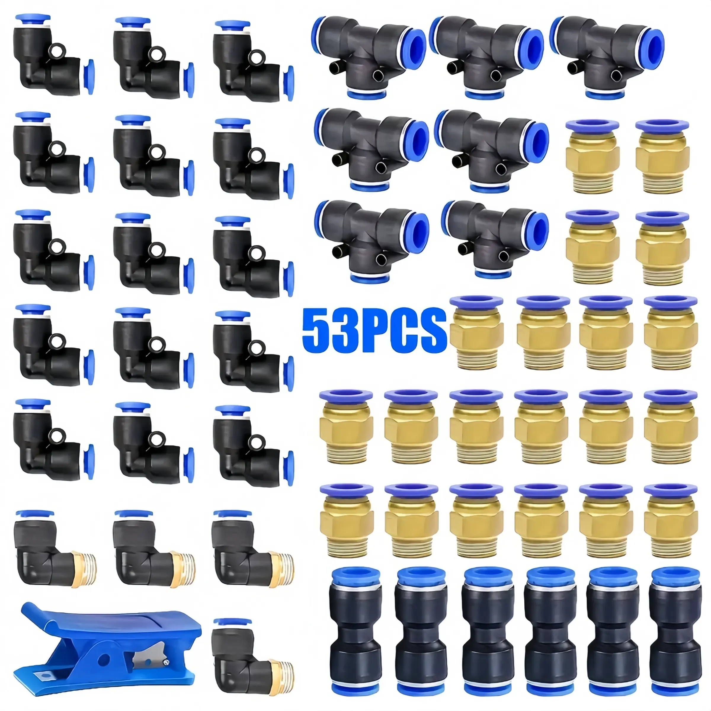 53-Piece Quick-Connect Fitting Set, Air Hose Fittings, Air Hose Connectors, Hose Adapter Set for 4mm / 6mm / 8mm Hoses, Efficient Coupling Solutions, Durable & Secure Fit