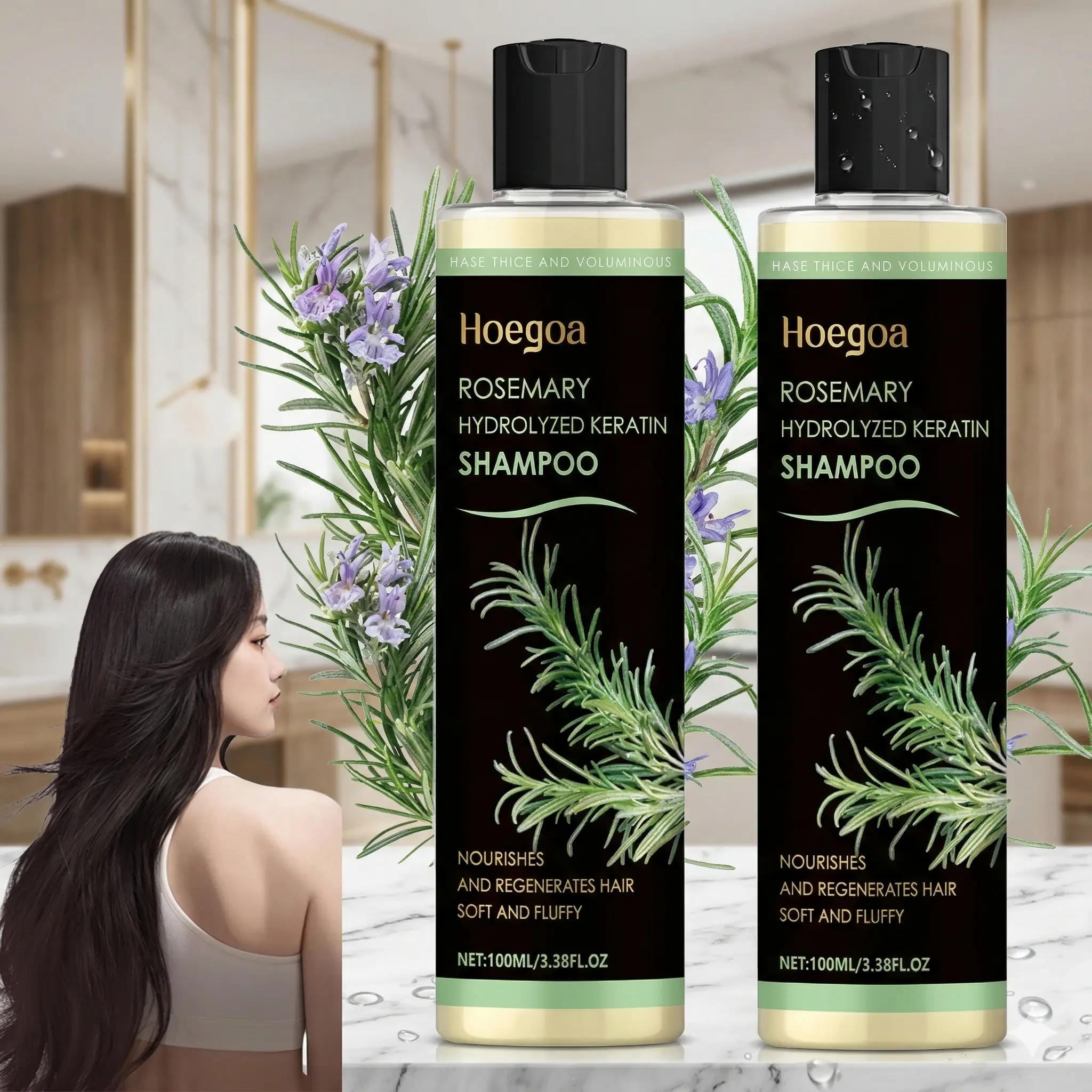 Rosemary Natural Thickening Hair Growth Shampoo & Hyaluronic Acid Conditioner Set (100 ML*2) - Organic Plant Extracts, Oil-Control Cleanser, Keratin Nourishing Moisturizer, Smooth Manageable Haircare Product, Natural Shampoo, Thickening Shampoo