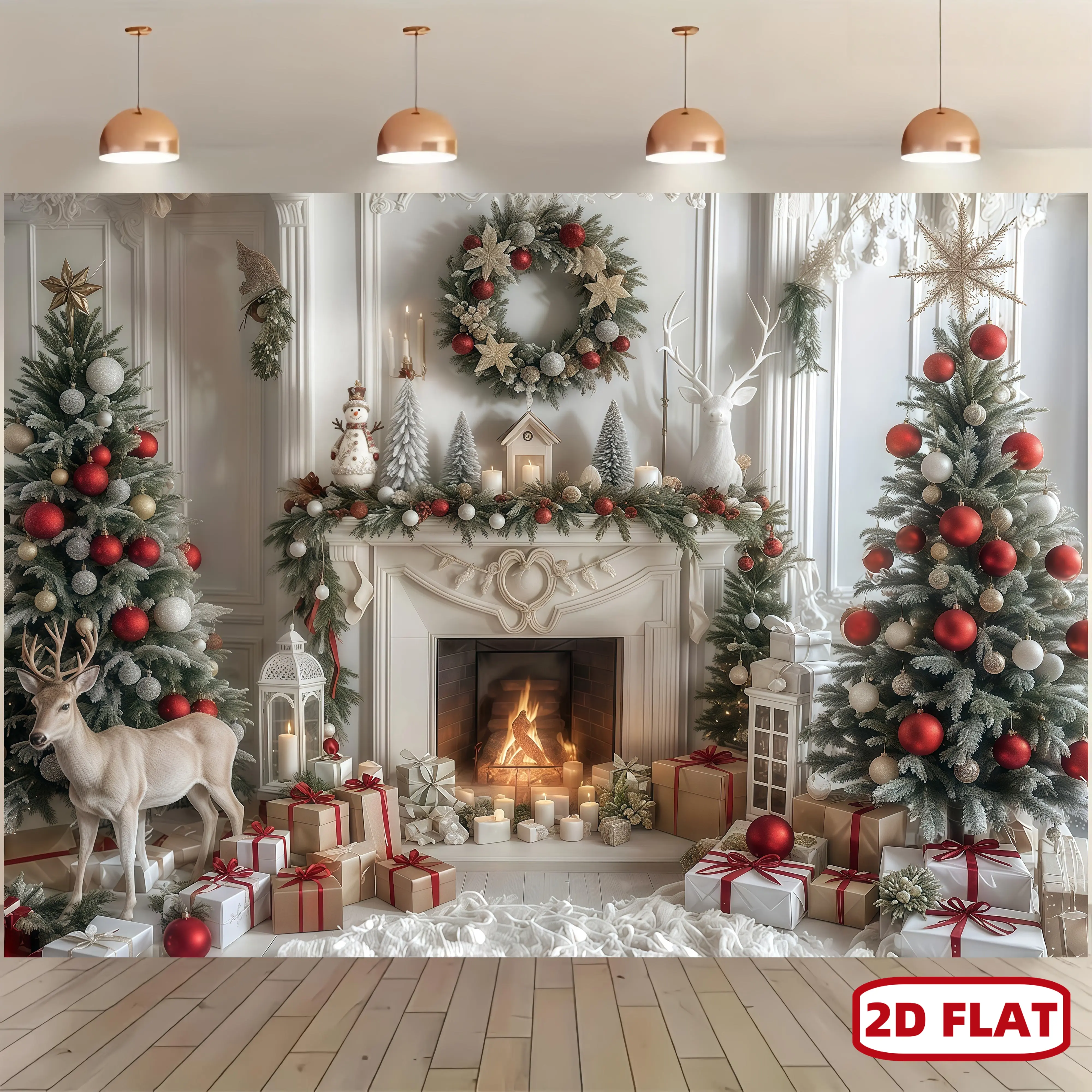 Flat 2D Polyester Winter Holiday Backdrop - Christmas Elk Tree Themed Wall Decoration, Easy-Install Indoor-Outdoor Banner for Festive Home Use