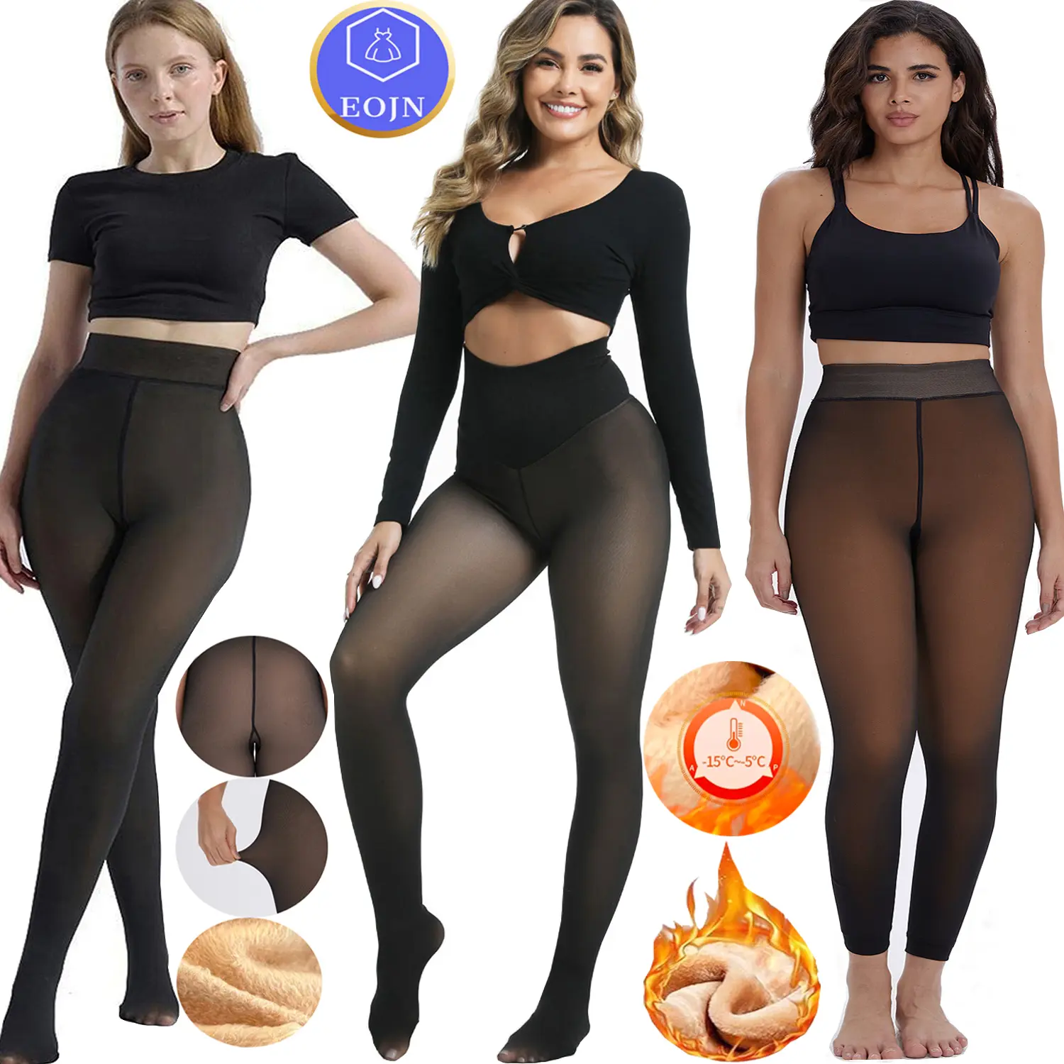 EOJN Women's Fleece Lined Tights Fake Translucent Warm Thermal Pantyhose Fake Sheer Thick Leggings Ladies Under Dress for Winter with Plush Inner Layer,High quality  Faux fur Tights,Soft and Breathable,Hight Stretch,Everyday,Minimalist,Slim.