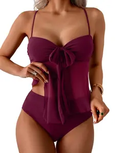 B2prity Tankini Swimsuits for Women Tummy Control Flowy Mesh Tops High Waisted Bottoms Coquette 2 Piece Bathing Suits