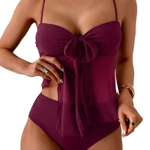 B2prity Tankini Swimsuits for Women Tummy Control Flowy Mesh Tops High Waisted Bottoms Coquette 2 Piece Bathing Suits