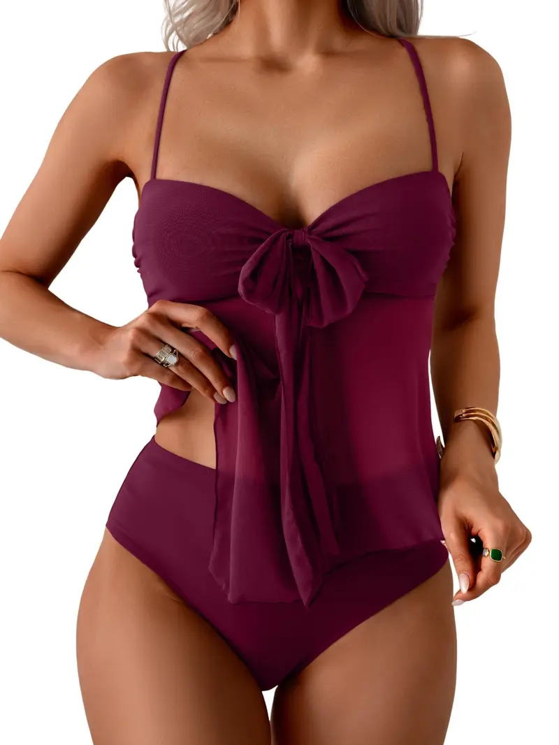 Costume Da Bagno Intero Donna B2prity - Retrò Con Scollo Quadrato E Controllo Pancia - Increspato Modesto - 2