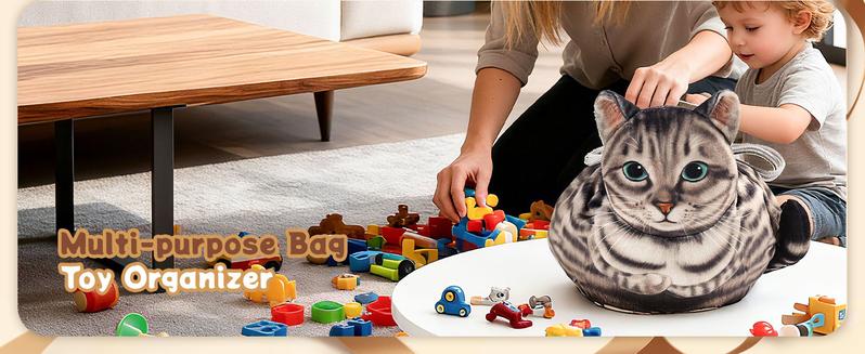 Cosmetic Bag Drawstring Travel Organizer, Cosmetic Pouch - Cat Gift, Lay Flat Makeup Bag Gifts for Cat Lovers