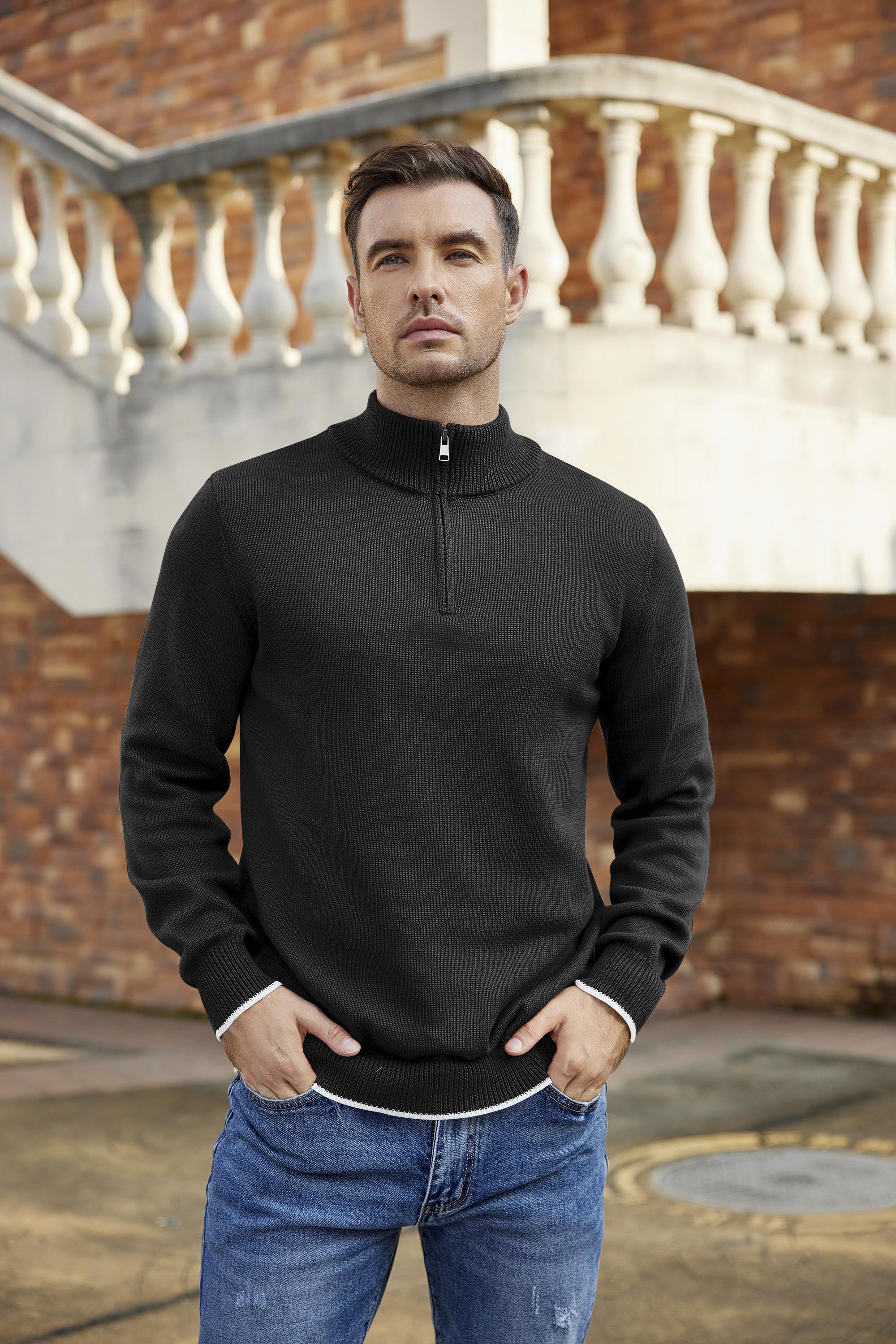 COOFANDY Men's Quarter Zip Up Pullover Slim Fit Lightweight Mock Neck Long Sleeve Sweaters