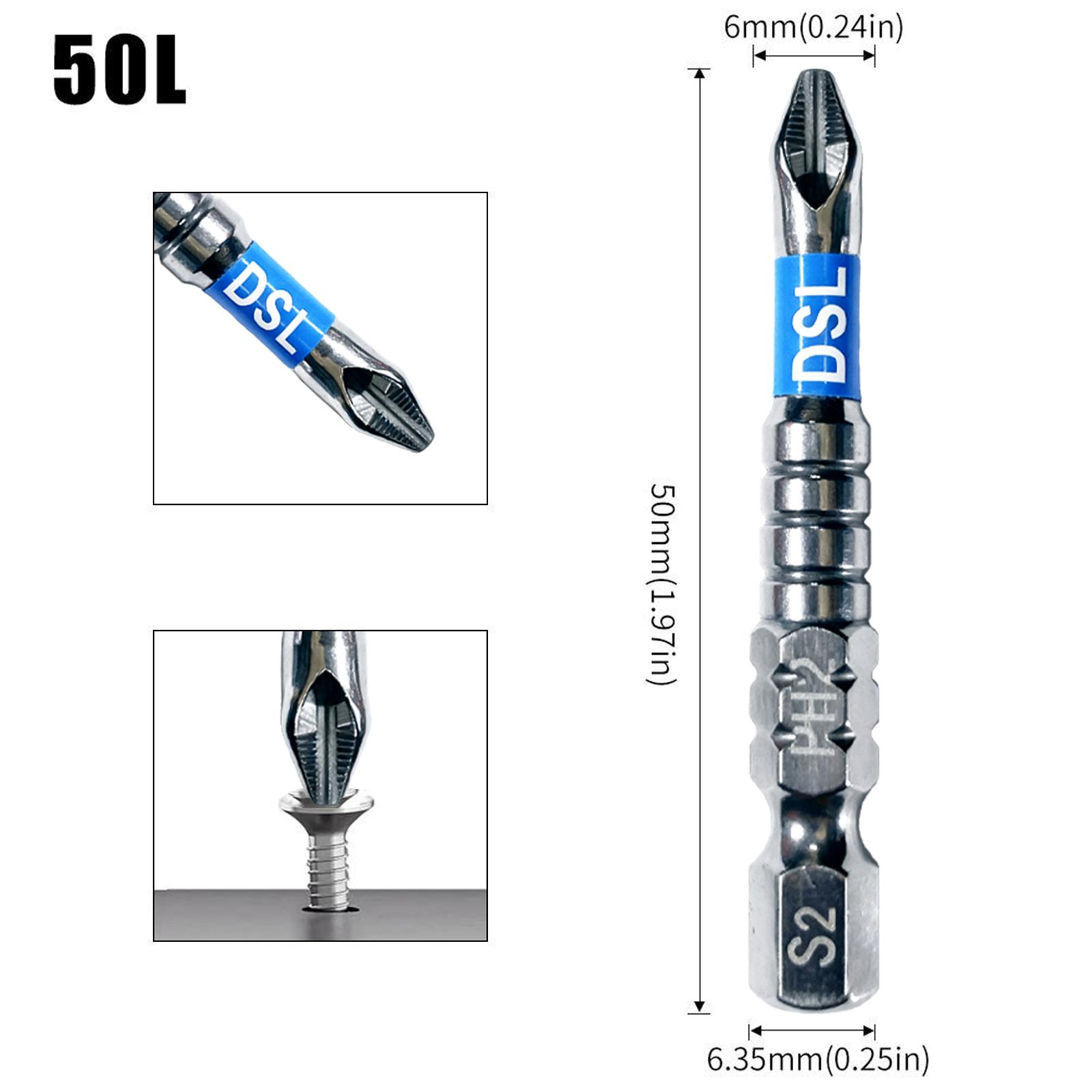 10pcsPhillips Screwdriver Bit PH2 Serrated Tip 1/4" Hex Shank 2" (50mm) Long Impact Magnetic Anti Slip Cross Screw Driver Industrial Power Drill Bits for Remove Fastening Screws