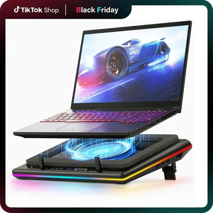 DealsForYouDays llano RGB Laptop Cooling Pad, Gaming Laptop Cooler with Powerful Turbofan, Fast Cooling Laptop 15.6-21in, Adjustable Speed, Touch Control, LCD Screen,back to school,back to school haul