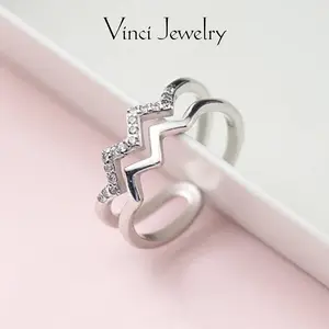 Sterling Silver Adjustable Opening Wave Ring with Synthetic Zircon Jewelry, Elegant and Exquisite Fashion for Women, Good Luck Ring Giving  Friends with Gift Box, Perfect for Suit and Daily Wear