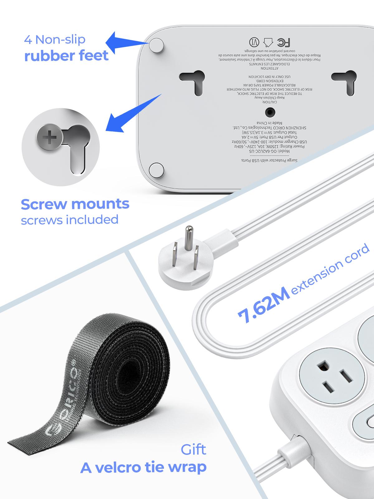 ORICO OG Series 10-in-1 Power Strip 6 AC Outlets 2 USB-A & 2 USB-C Ports Compact Surge Protector with Multiple Outlets for Home Office & Travel 1.5m/3m International Warranty Socket Adapters Plug Splitter-OG
