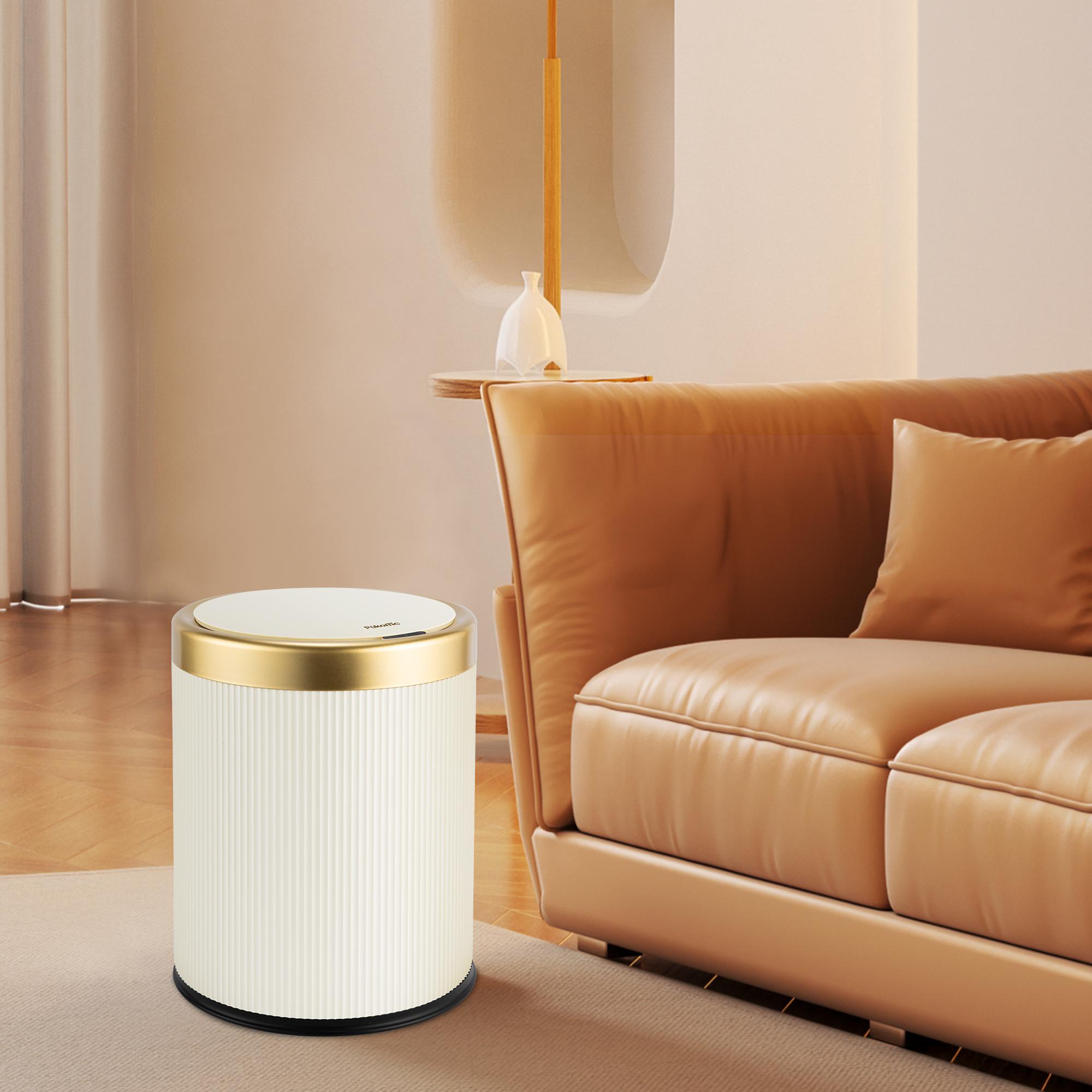 Pukomc Bathroom Trash Can with Lid 3.2 Gallon Narrow Trash Can Small Plastic Trash Bin 12 Liter Rectangular Plastic Garbage Can with Press Type Lid for Bedroom Bathroom Milk White Pop Up Drain