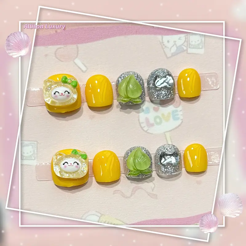 【2026】Kids' Short-Length Press-on Nails – Non-Toxic & Odor-Free | New Luxurious Whitening Finish
