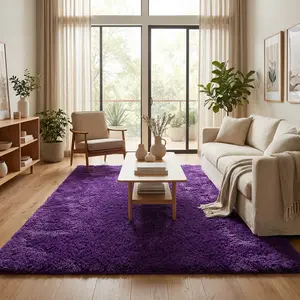Soft Shag Rugs for Bedroom, Purple Fluffy Shaggy Rugs for Living Room Nursery, Luxury Modern Plush Carpet Girls Boys Kids Room Dorm Indoor Home Decor, Upgrade Non-Slip