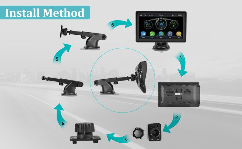 7 Inch Protable Carplay Car Screen, Wireless Android Auto Dash Mount, Car GPS Navigation System with Mirror Link/Bluetooth/FM Transmitter/USB + 12LED Backup Camera